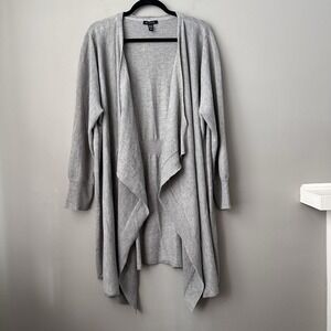 H By Halston Sweater Womens 2X Gray Long Open Front Cardigan Drape Hem Knit Cozy